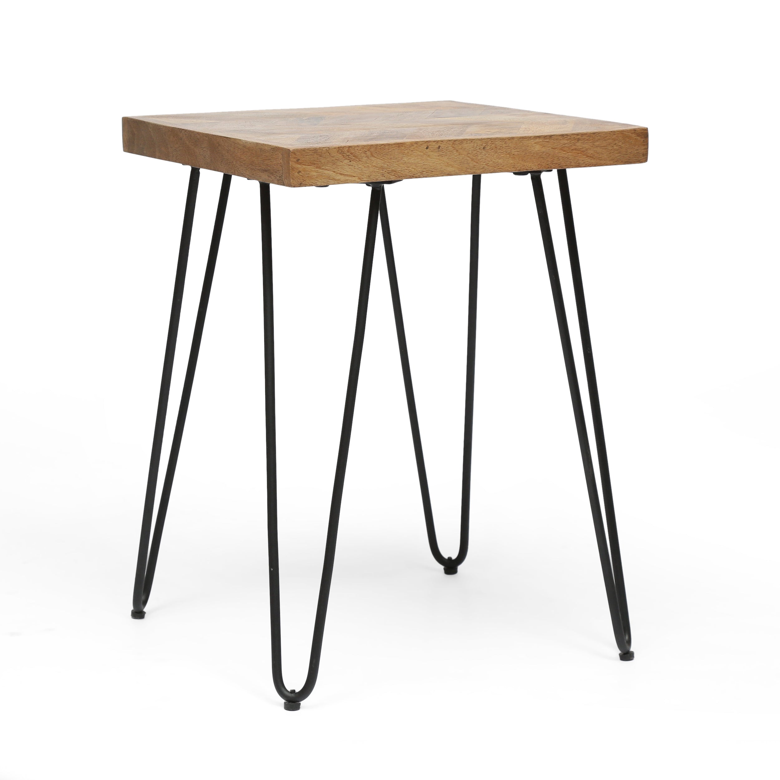 Sonne Modern Industrial Handcrafted Mango Wood Side Table with Hairpin Legs, Natural and Black