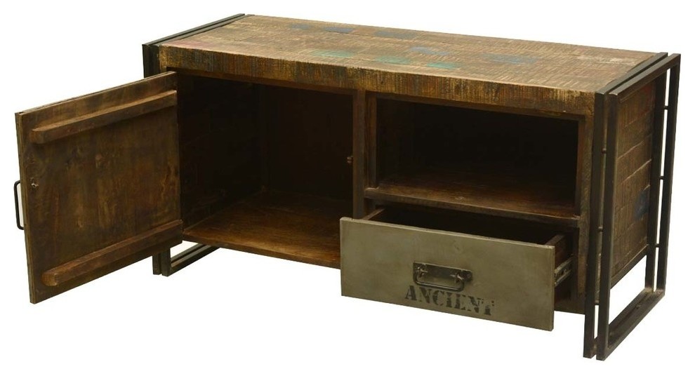 Saltaire Rustic Reclaimed Wood Industrial Media Console Cabinet   Industrial   Entertainment Centers And Tv Stands   by Sierra Living Concepts Inc  Houzz