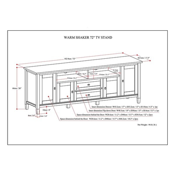 WYNDENHALL Norfolk SOLID WOOD 72 inch Wide TV Media Stand For TVs up to 80 inches - 72'' W x 17.5'' D x 26'' H