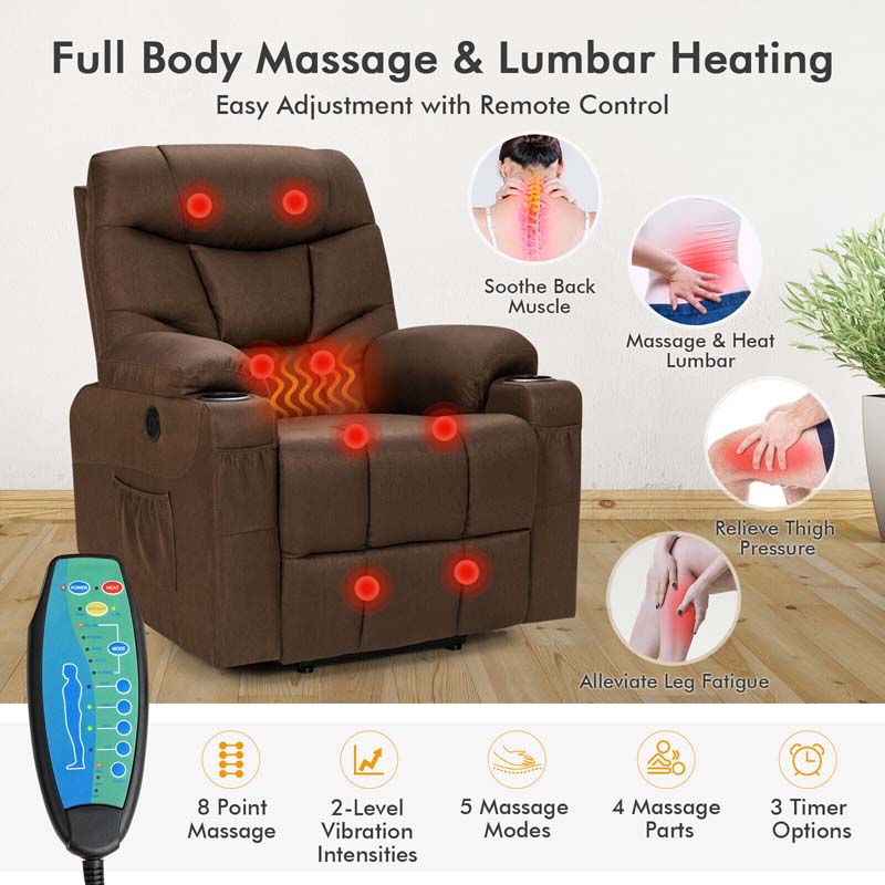 Linen Fabric Power Lift Recliner Chair with Massage & Lumbar Heat, Electric Stand up Lift Sofa for Elderly