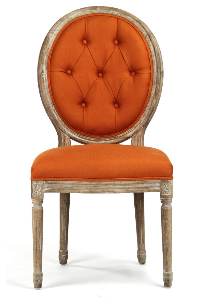 Medallion Tufted Linen Side Chair   French Country   Dining Chairs   by HedgeApple  Houzz