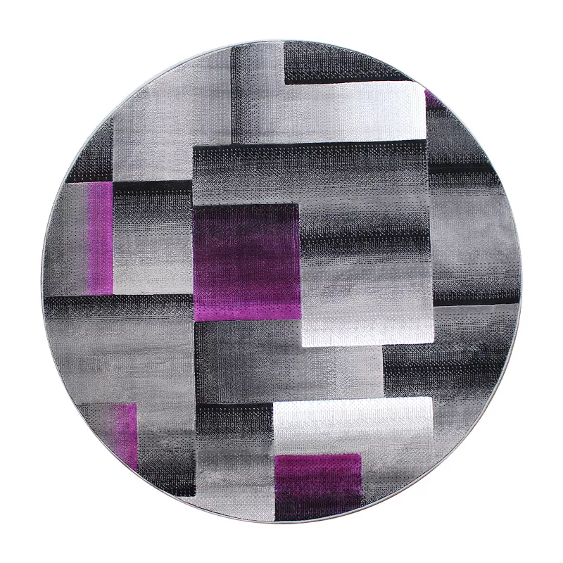 Masada Rugs Masada Rugs Trendz Collection 5'x5' Round Modern Contemporary Area Rug in Purple， Gray and Black-Design Trz861