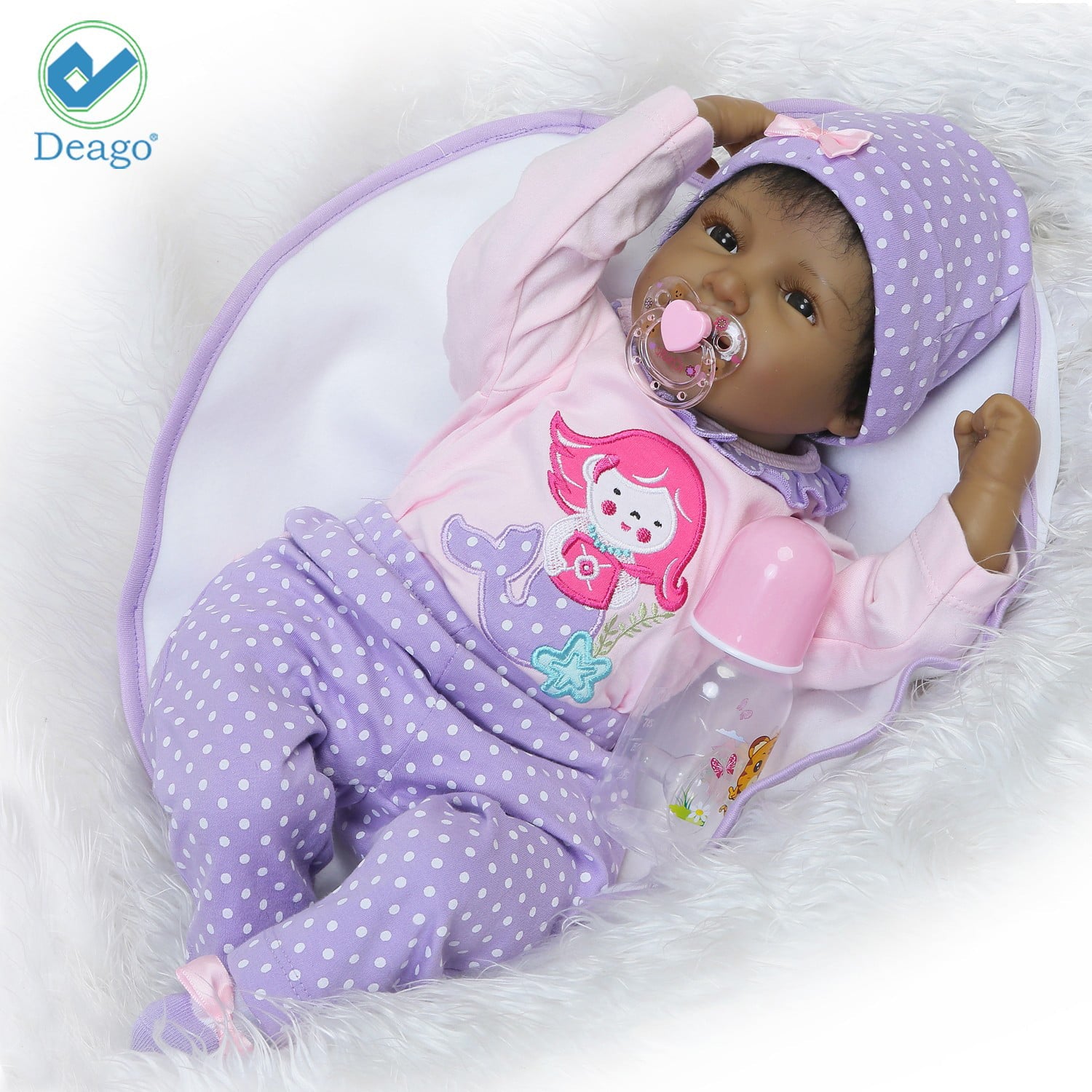 Deago 22" 55cm Reborn Baby Doll Lifelike Black African American Silicone Vinyl Smile Girl Dolls Toys Xmas Gift