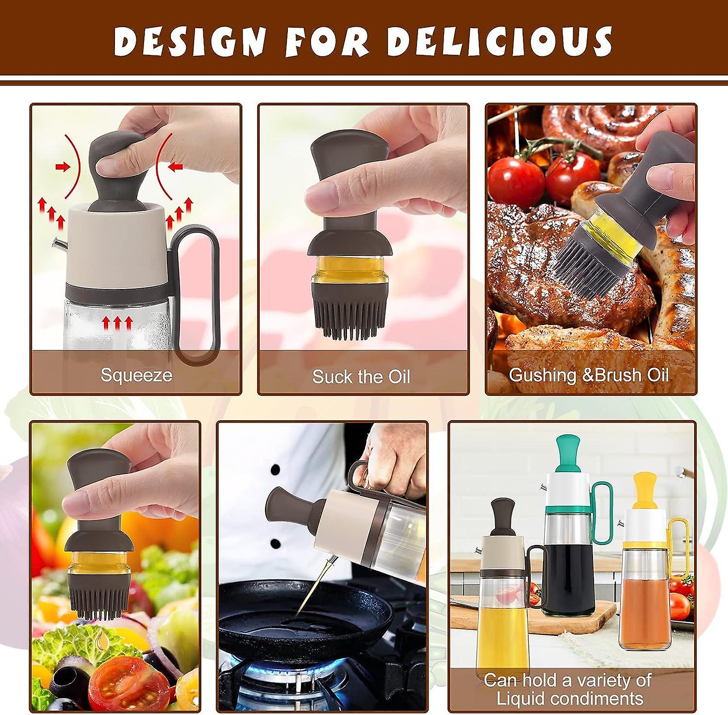 Oil Dispenser Bottle， 2 In 1 Glass Olive Oil Dispenser Dropper Bottle Cooking Oil Dispenser Container Bottle For Cooking， Barbecuing (l-brown)