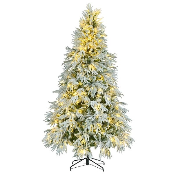 4FT/6FT/7.5FT PreLit Spruce Snow Flocked Christmas Tree Set with 8 LED Flashing Modes