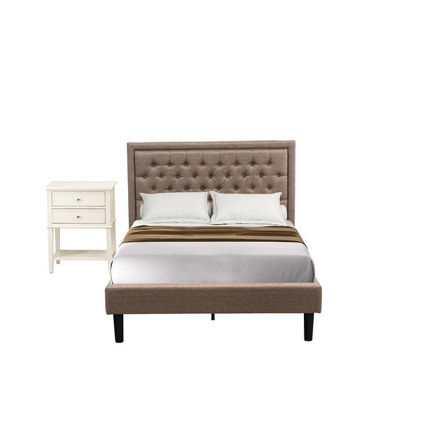 East West Furniture Bedroom Set - Bed Frame Dark Khaki Headboard with 1 Nightstand Bedroom - (End Table Finish Option) - - 33772194