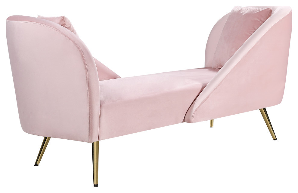 Nolan Velvet Upholstered  Double Back Chaise  Gold Metal Legs   Midcentury   Indoor Chaise Lounge Chairs   by Meridian Furniture  Houzz