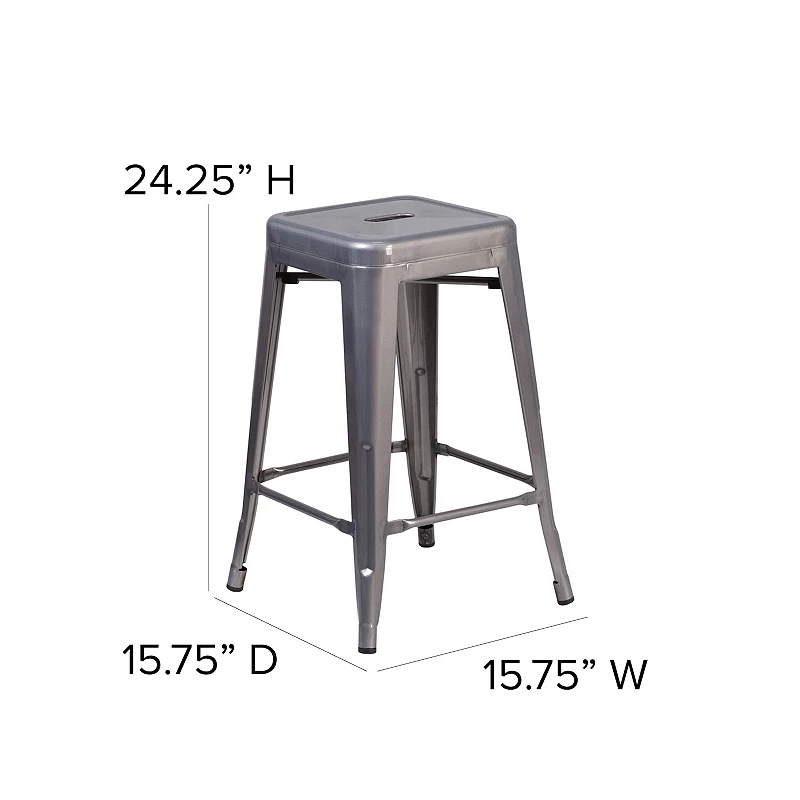 Emma and Oliver 4 Pack 24'' High Backless Metal Indoor Counter Height Stool with Square Seat