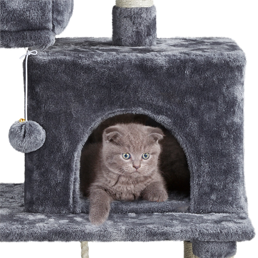 YaheeTech 59-in Cat Tree and Condo Scratching Post Tower， Dark Gray