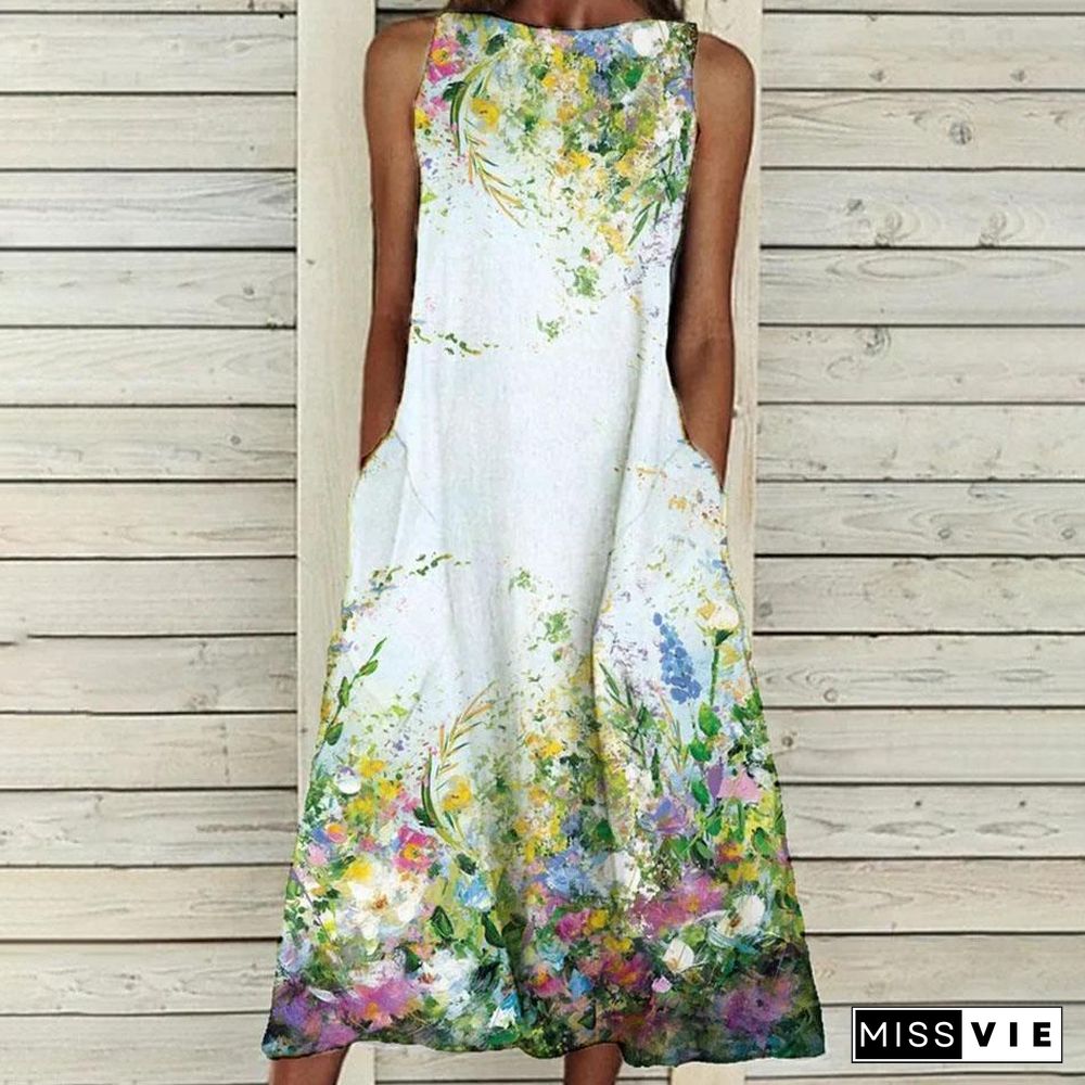 Summer Splash-Ink Printed Sleeveless Dress