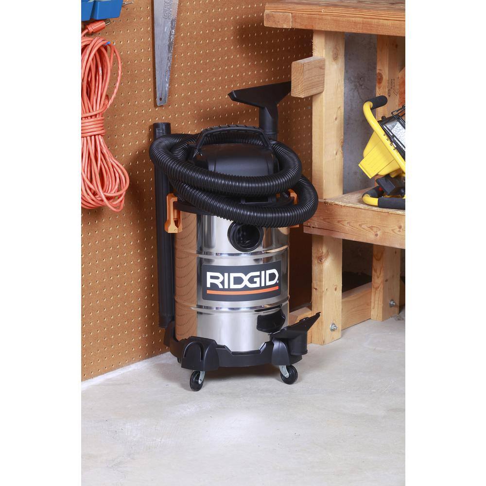 RIDGID 6 Gal. 4.25-Peak HP Stainless Steel WetDry Shop Vacuum with Filter Hose Accessories and Car Cleaning Attachment Kit WD6425B