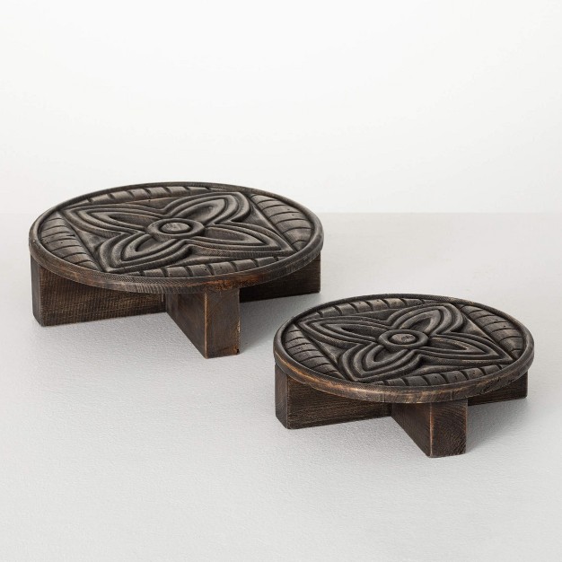 amp 11 75 quot Risers With Medallion Pattern Set Of 2 Wood