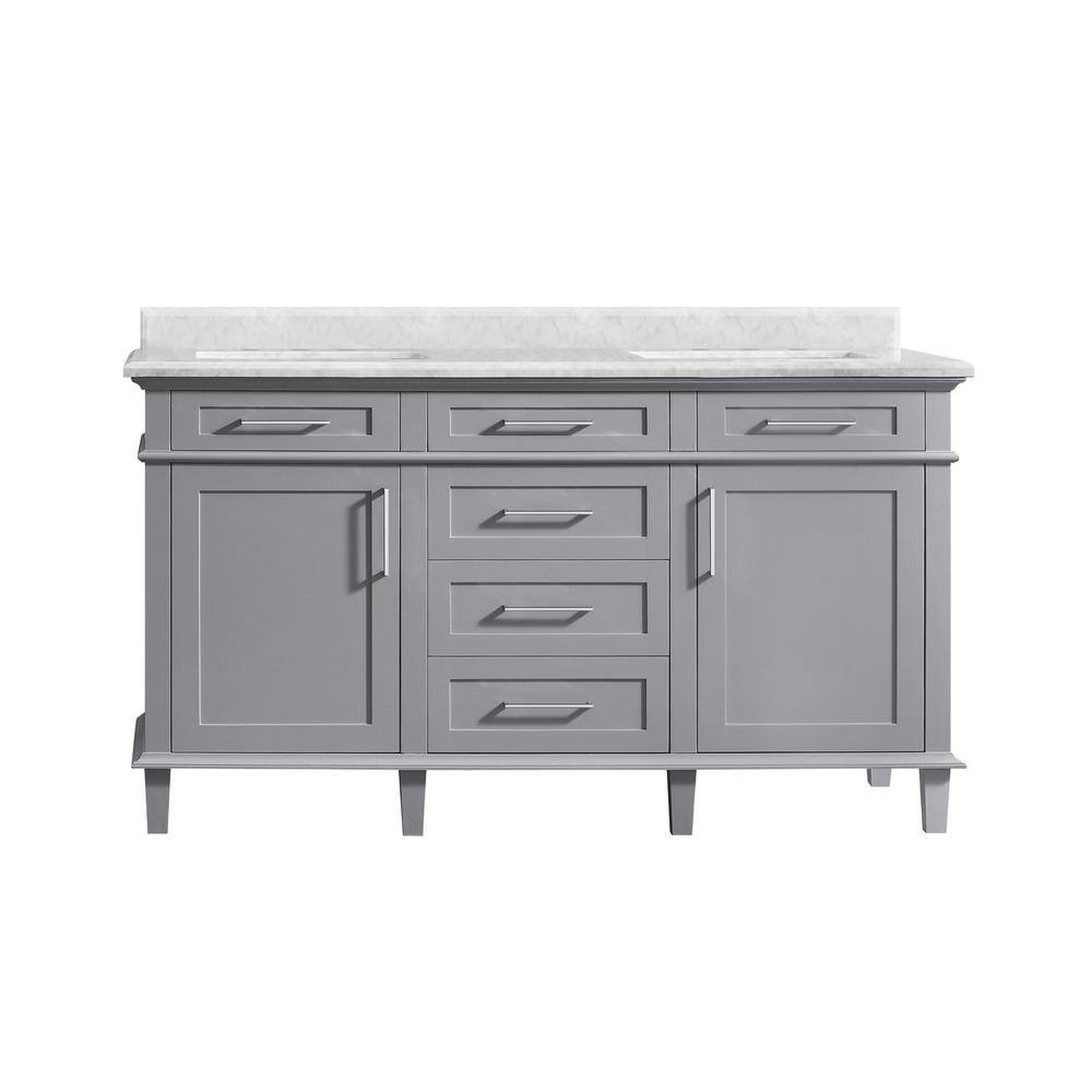 Home Decorators Collection Sonoma 60 in. W x 22 in. D x 34 in H Bath Vanity in Pebble Gray with White Carrara Marble Top 8105300240