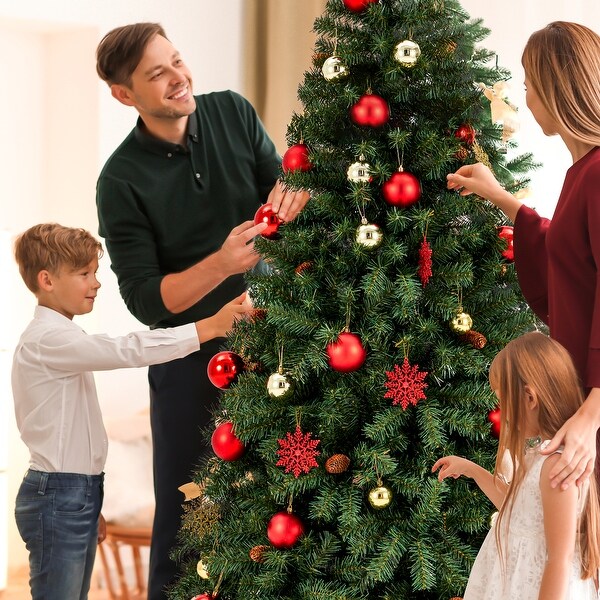 Christmas Tree Holiday Xmas Tree w/ 1，800 Branch Tips，Artificial Christmas Tree Decorations，Metal Hinges and Foldable Base.