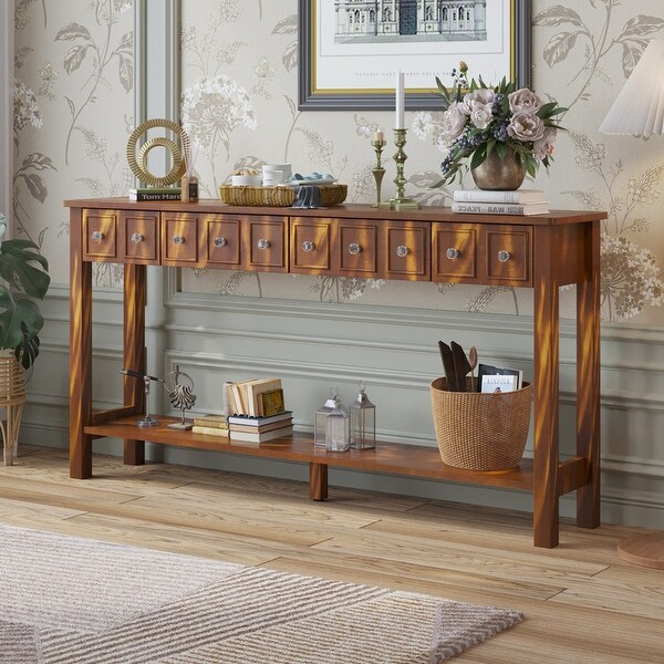 Entryway Long Console Table with Different Size Drawers and Shelf