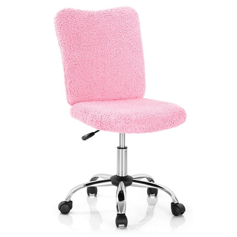 Armless Faux Fur Leisure Office Chair with Adjustable Swivel