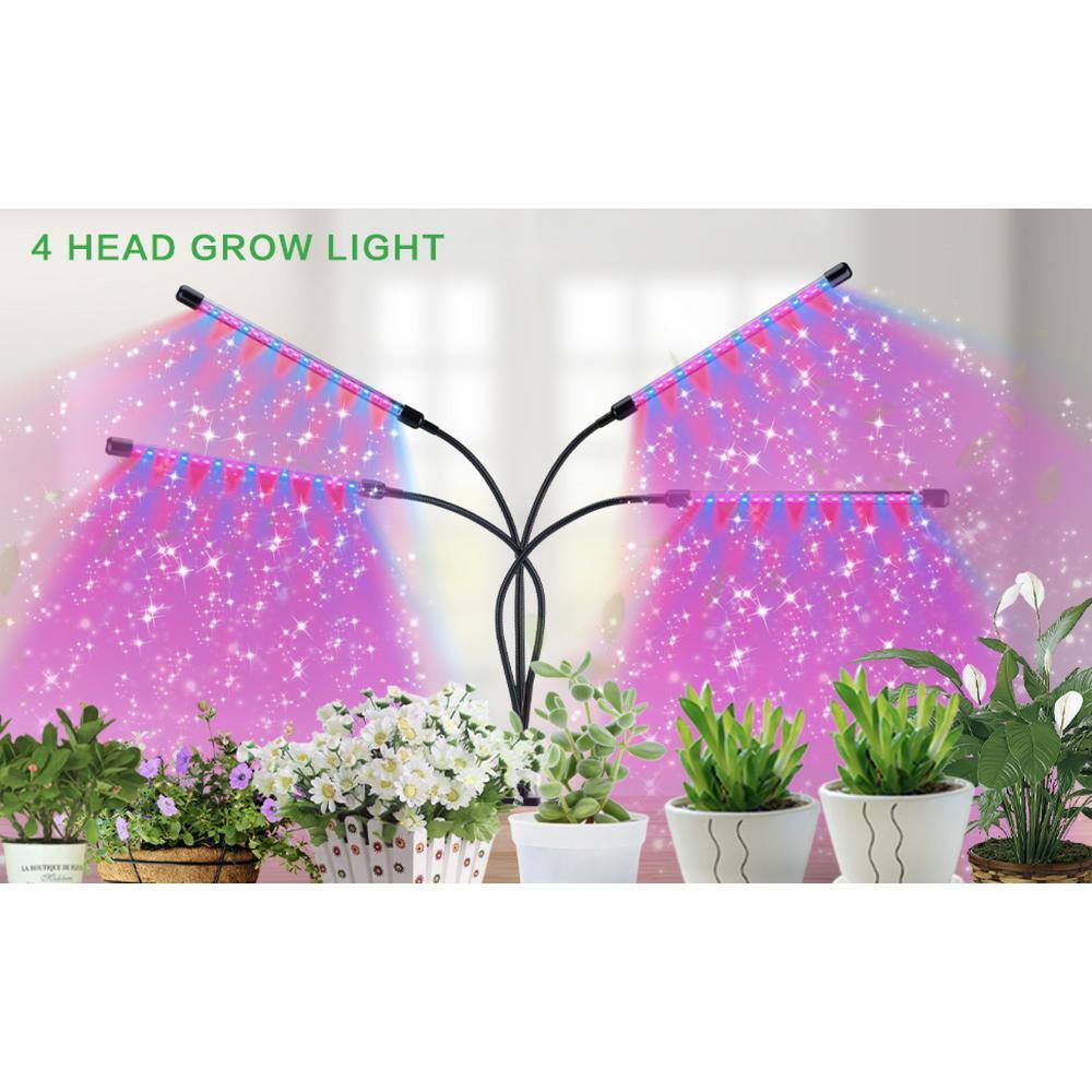 Homevenus 4-Heads Full Spectrum Clamp LED Grow Lights For Indoor Plants in Red and Blue Color Changing Light GLC04