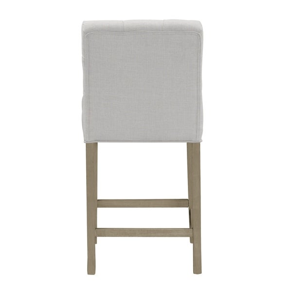 Set of 2 Aled Beige Fabric Counter Stool with Wings and Tufted Buttons