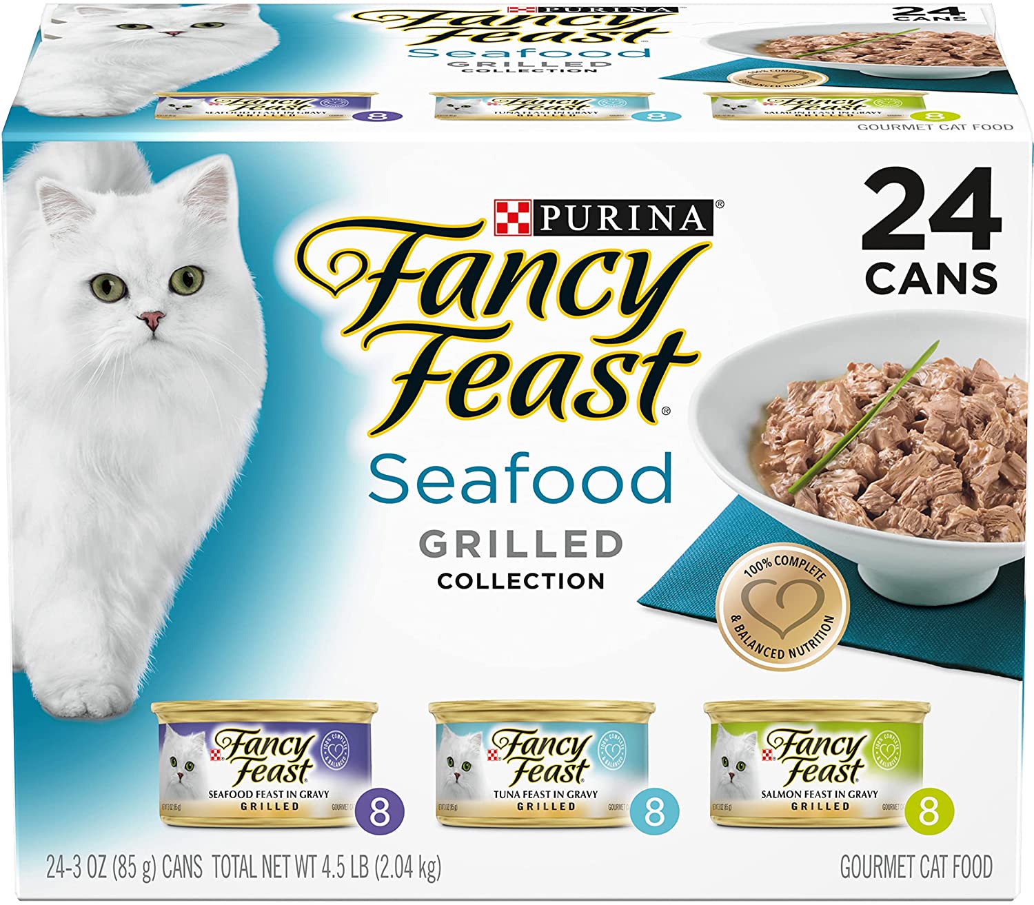 Purina Fancy Feast Gravy Wet Cat Food Variety Pack， Seafood Grilled Collection - (24) 3 oz. Cans