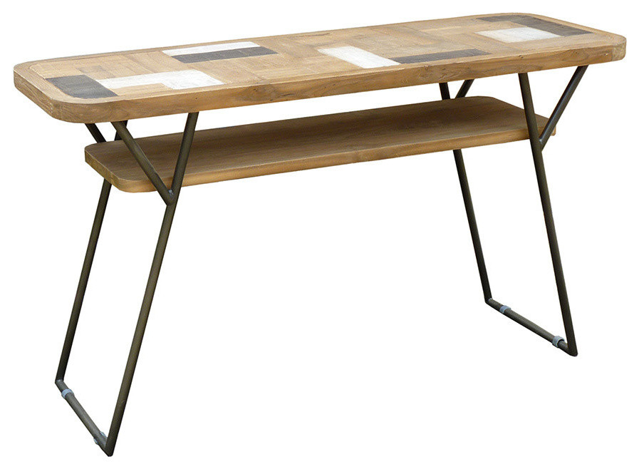 Recycled Teak Wood Brux Art Deco Console / Serving Table   Industrial   Console Tables   by Chic Teak  Houzz