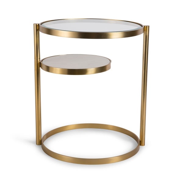 Hip Vintage Benjamin Polished Brass and White Marble Side Table