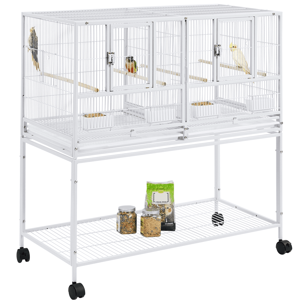 Easyfashion Rolling Bird Stackable Divided Breeder Cage for Small Birds， White