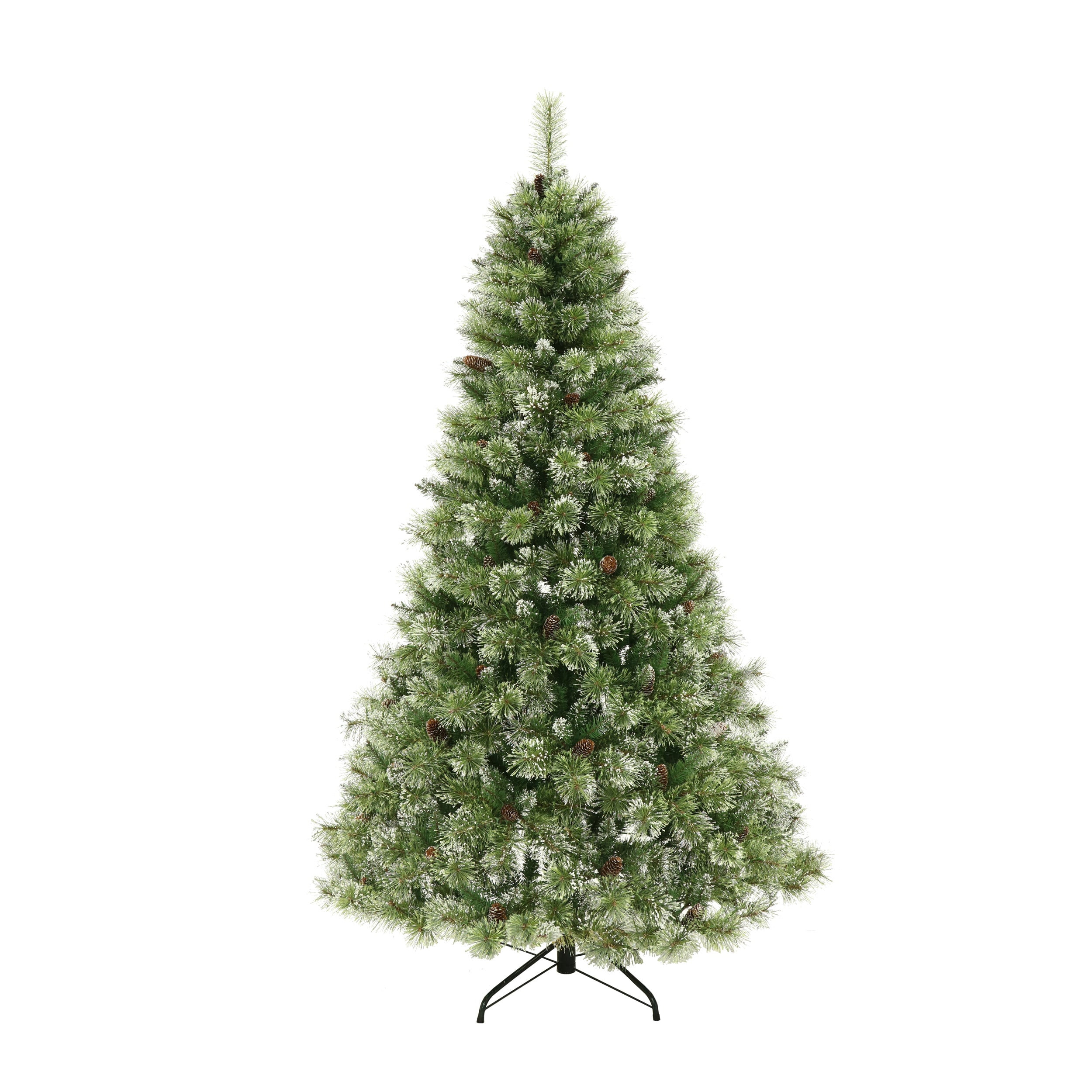 7-foot Cashmere Pine and Mixed Needles Pre-Lit Clear LED Hinged Artificial Christmas Tree with Snow and Glitter Branches and Frosted Pinecones