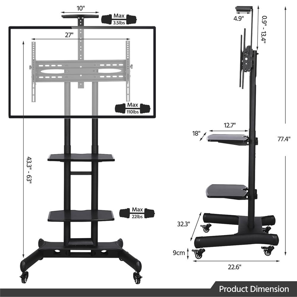 Yaheetech Adjustable Mobile TV Stand for 32 65in LCD/LED Flat Screens