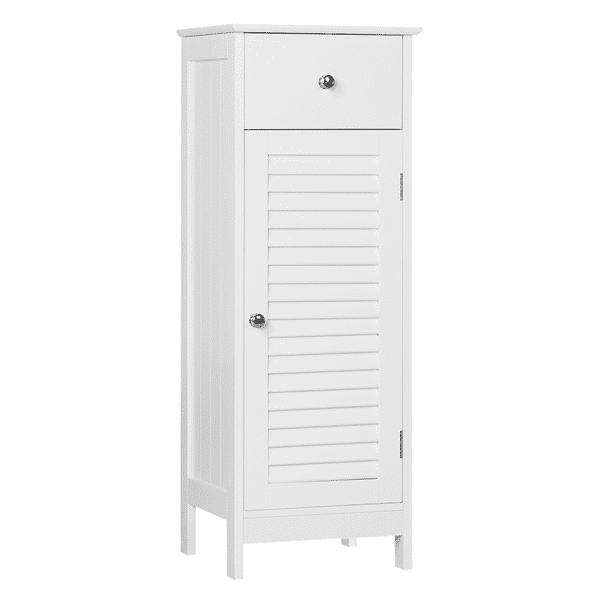 Topeakmart Bathroom Floor Storage Cabinet Free-Standing Storage Organizer with Drawer and Single Shutter Door, White