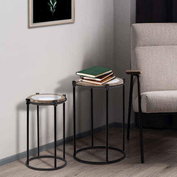 Carbon Loft Satine Metal and Glass Round Accent Side Table (Set of 2)