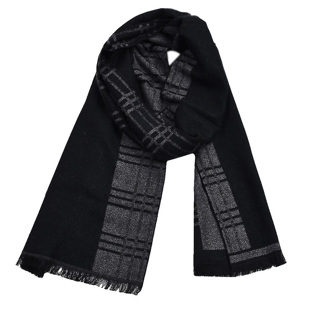 Winter Mens Scarf Cashmere Feel Scarves Warm Soft Fashion Business Plaid Scarf Gifts For Men1pcsblack