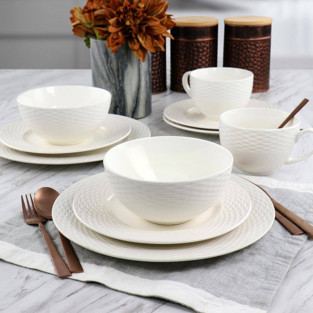 MARTHA STEWART 16 Piece In White Textured Dinnerware Set Fine Ceramic 985119215M