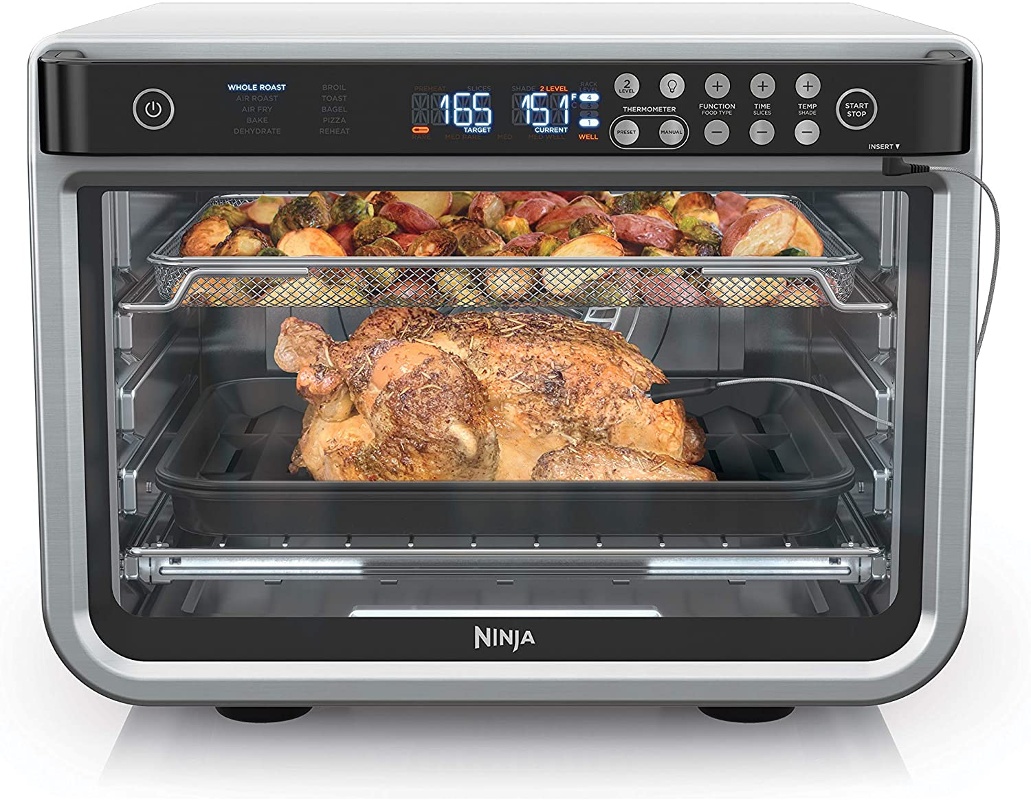 Ninja DT251 Foodi 10-in-1 Smart Air Fry Digital Countertop Convection Toaster Oven with Thermometer XL Capacity and a Stainless Steel Finish