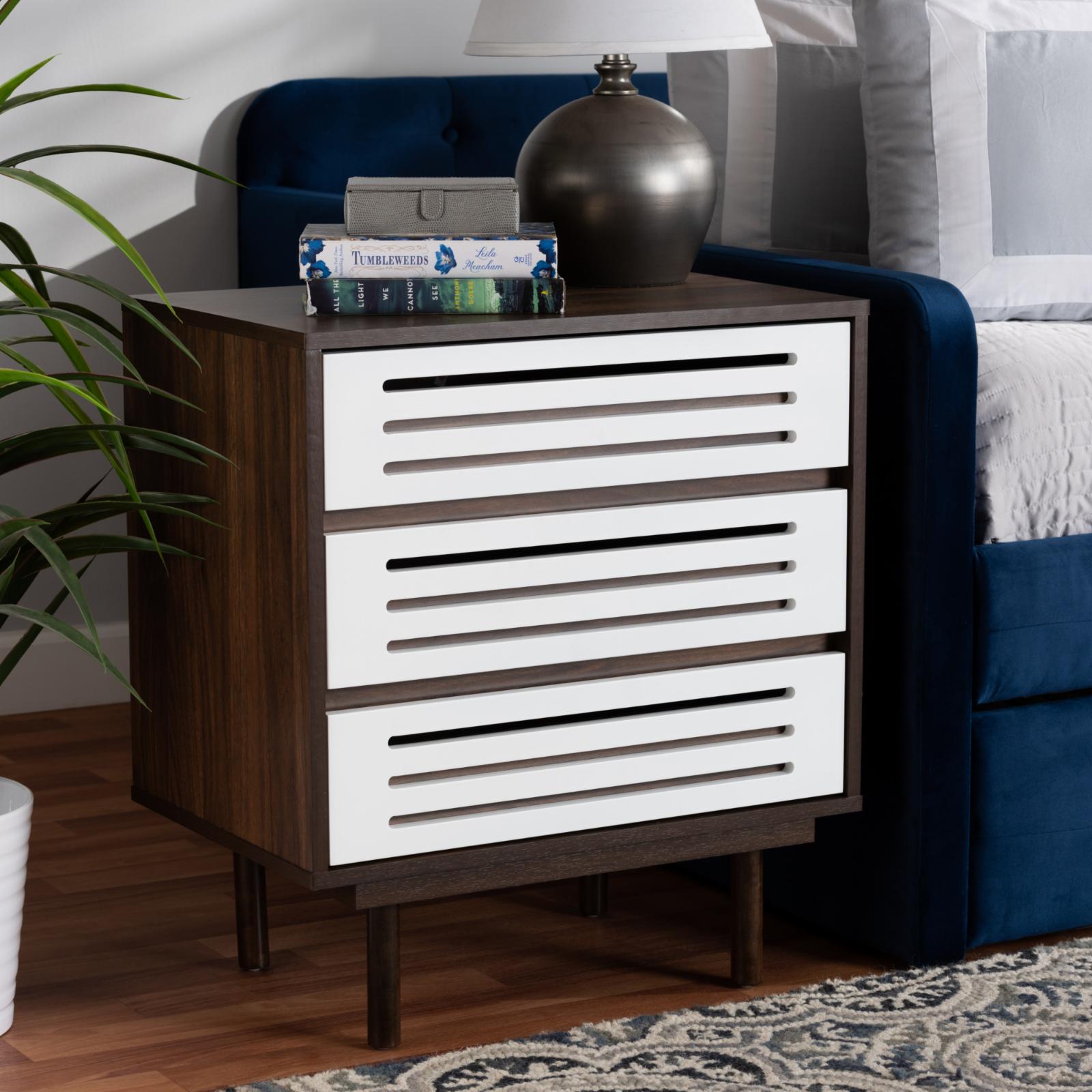 Baxton Studio Meike 3 Drawer Mid-Century Modern Nightstand