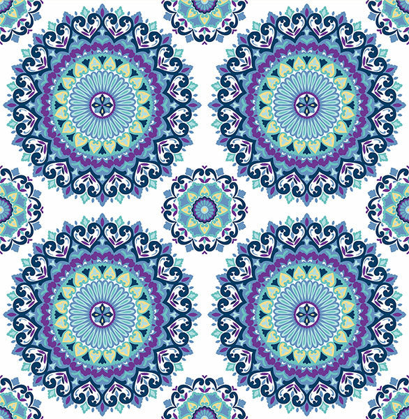 Sample Gemma Indigo Boho Medallion Wallpaper from the Kismet Collection