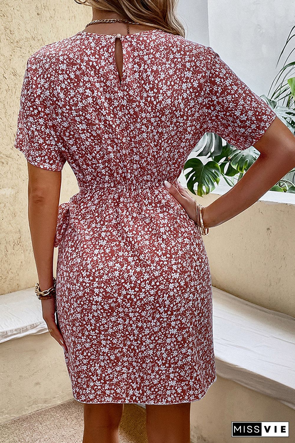 Flower Print Knot Midi Dress Wholesale