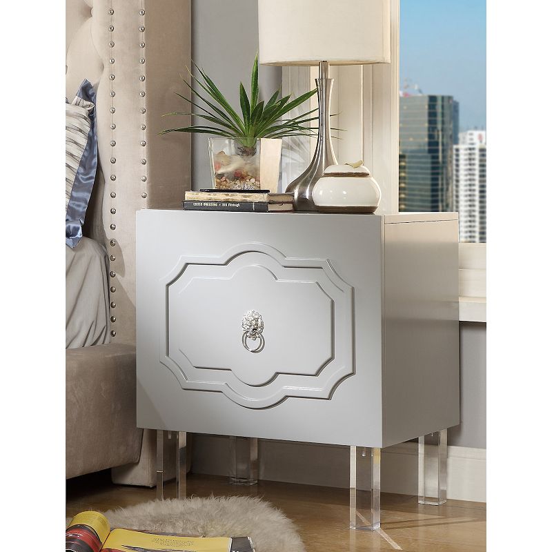 Marisol Side Table Greek Key Lacquer-Finish Chrome