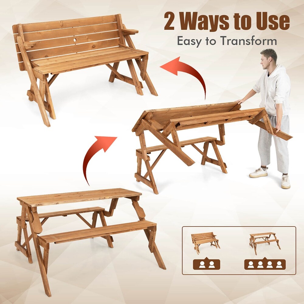 Costway 2 in 1 Transforming Interchangeable Wooden Picnic Table Bench   See Details