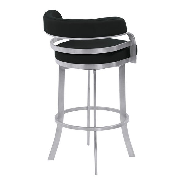 Metal Frame Counter Stool with Curved Leatherette Seating， Black and Silver