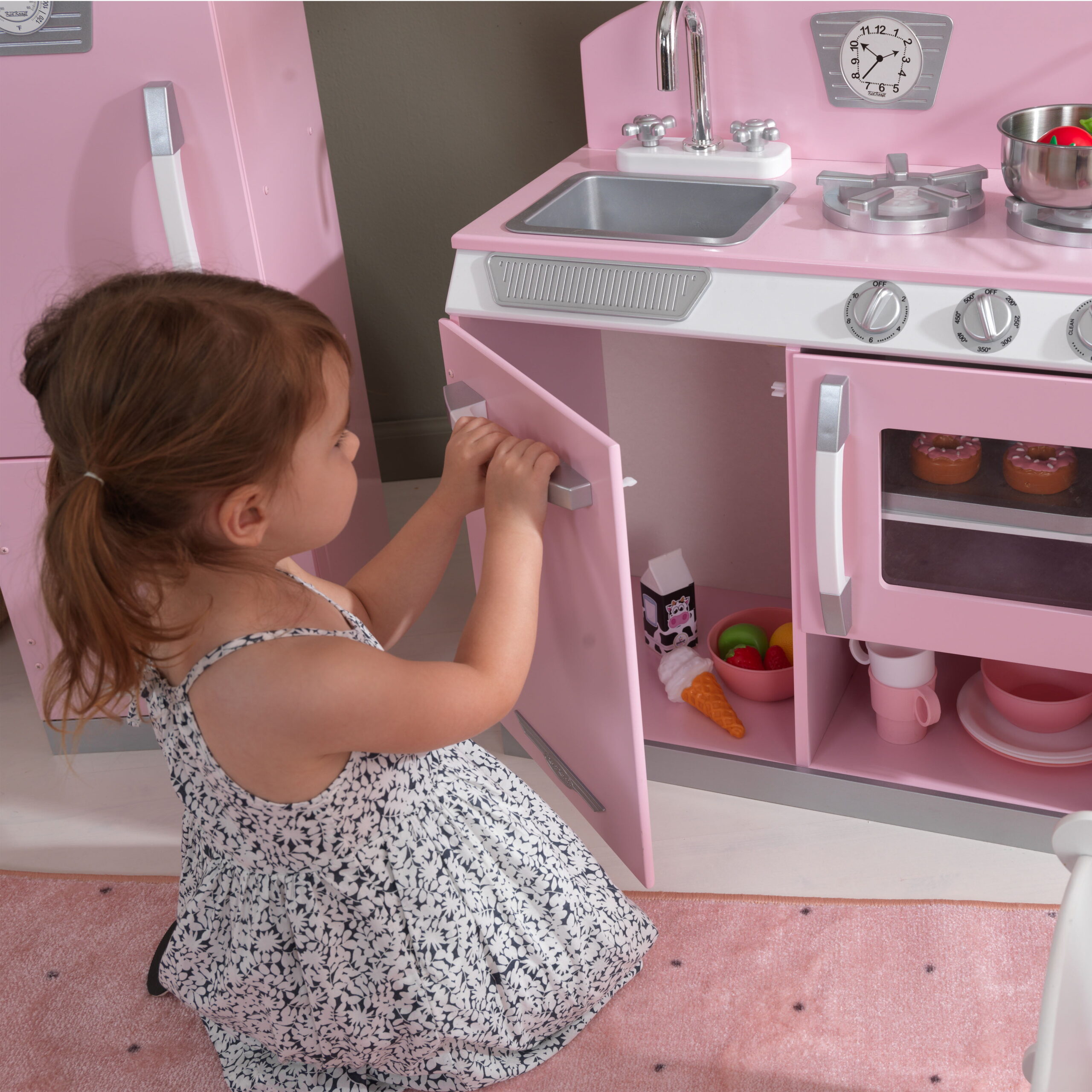 KidKraft Pink Retro Wooden Play Kitchen and Refrigerator 2-Piece Set