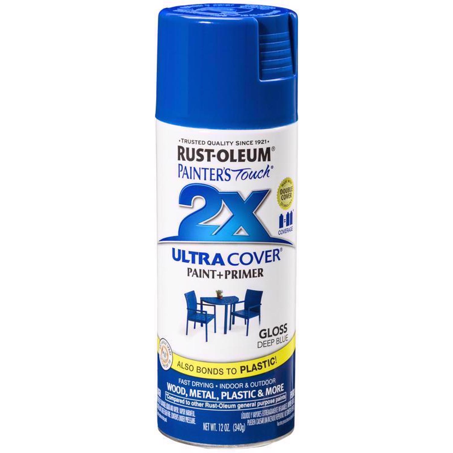 Rust-Oleum Painter\u0027s Touch 2X Ultra Cover Gloss Deep Blue Paint+Primer Spray Paint 12 oz