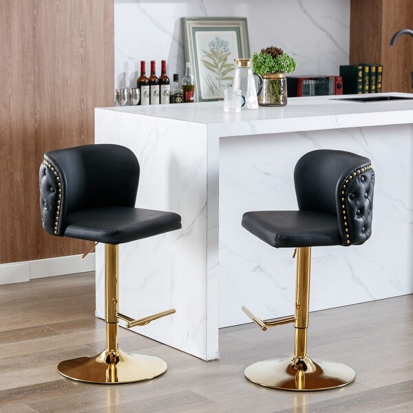 Set of 2 PU Leather Swivel Barstools with Adjusatble Seat Height