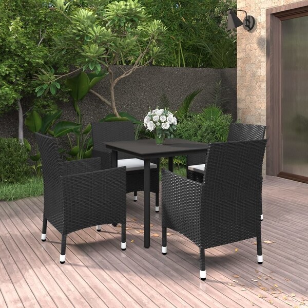 vidaXL Patio Dining Set Outdoor Table and Chair Set Poly Rattan and Glass