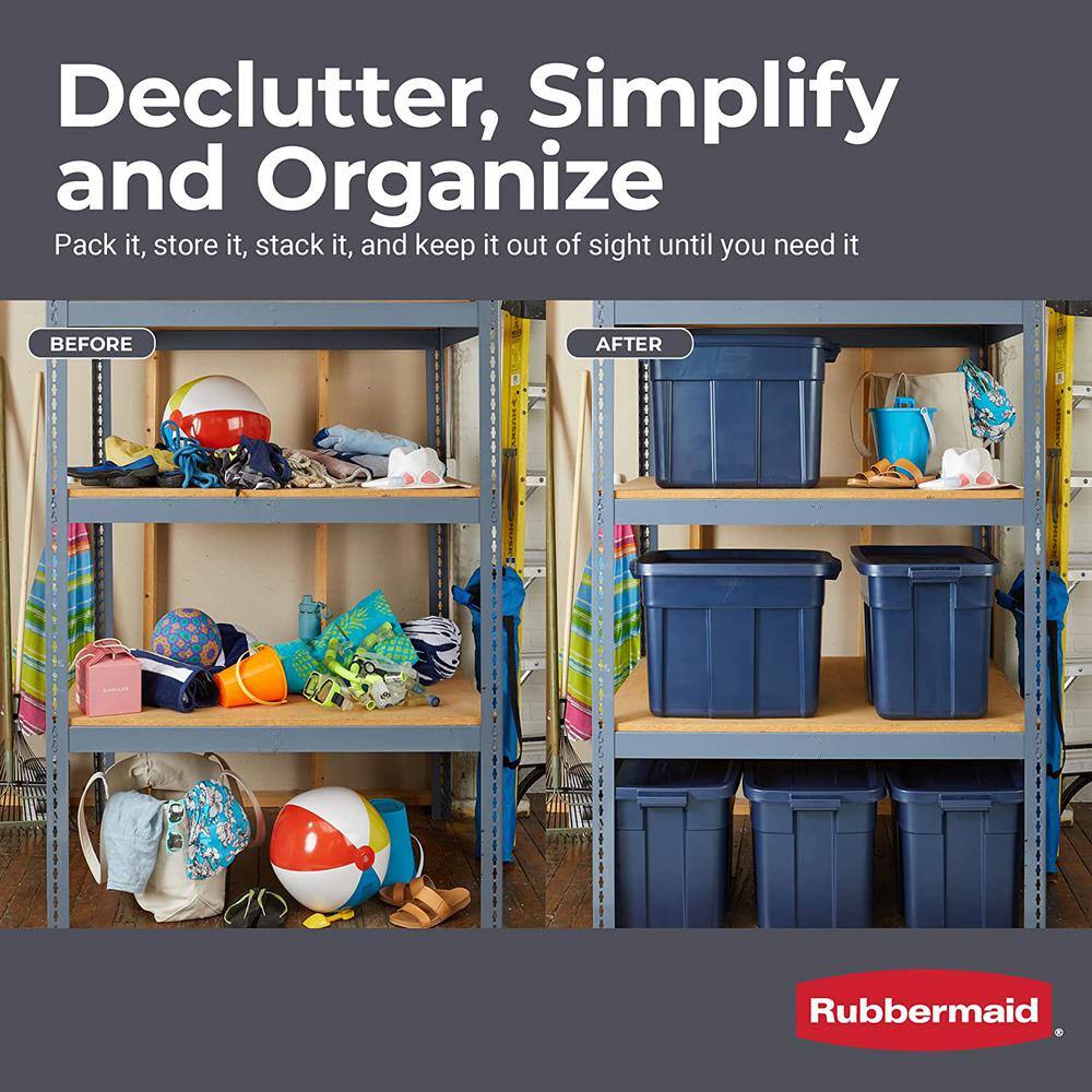 Rubbermaid Roughneck️ Storage Totes with Lids 18 Gallon Dark Indigo Metallic-6 Pack RMRT180051