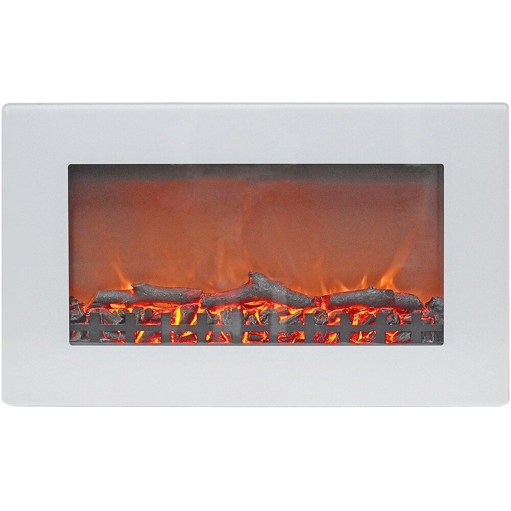 Cambridge CAM30WMEF 2WHT Callisto 30 In. Wall Mount Electric Fireplace with White Flat Panel and Realistic Log Display