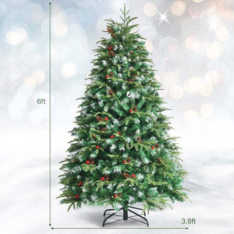 5/6/7/9FT Snowy Leaves Pre-Lit Hinged Artificial Christmas Tree with 11 Flash Modes & Multi-Color Lights