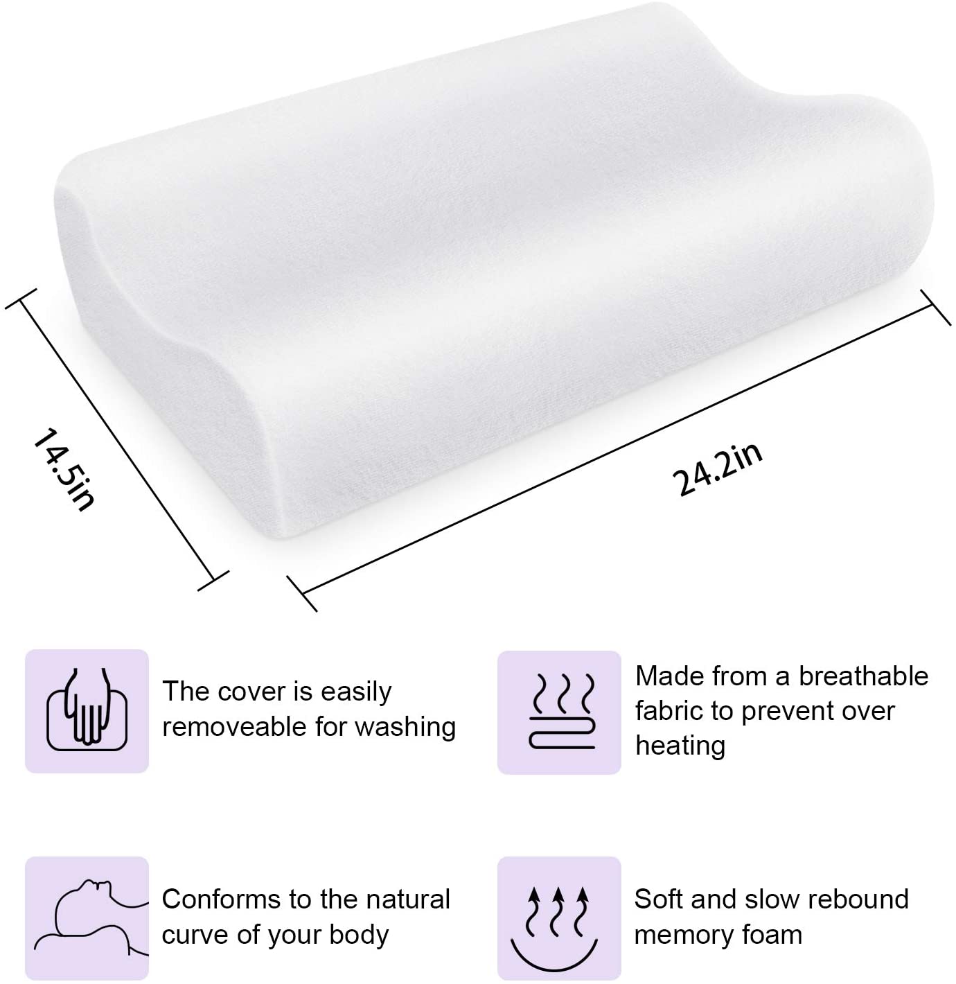 ZG-Home Contour Pillow, 24" x 15", White