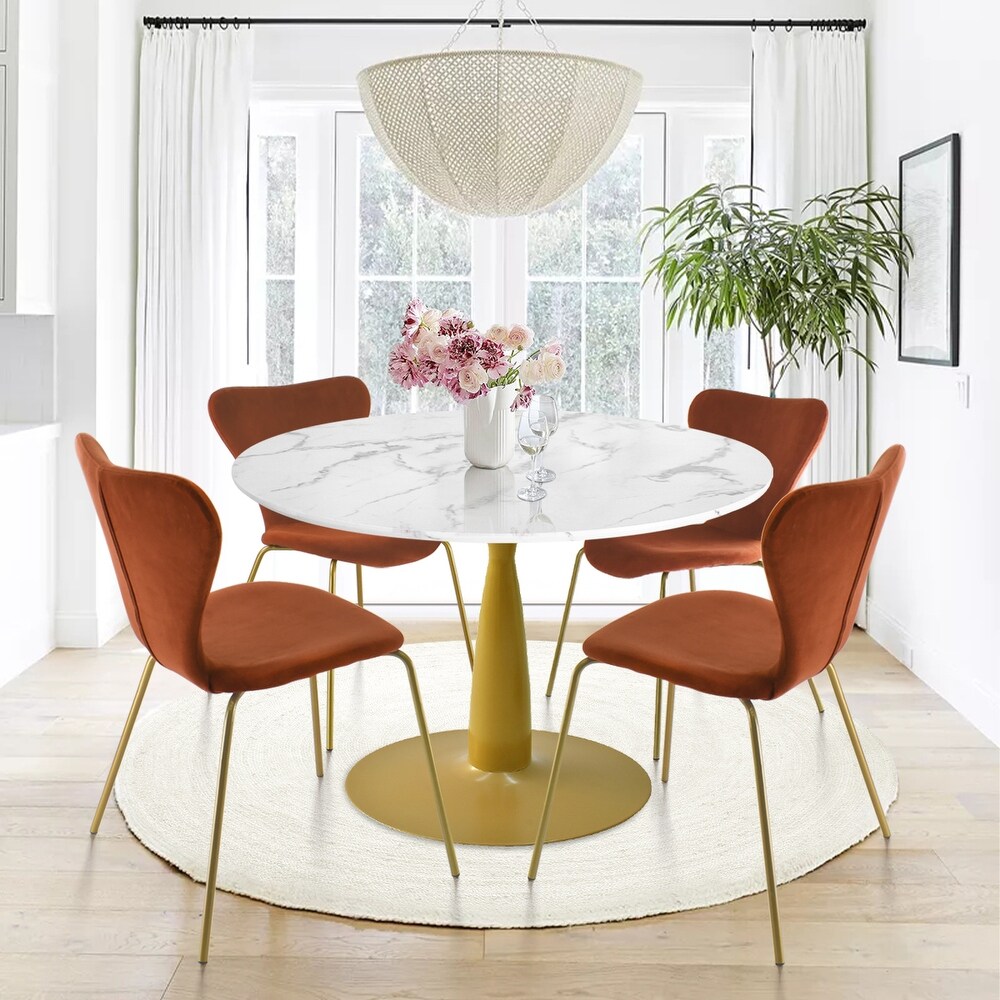 5 Piece Dining Set with Velvet Chair and Dining Table