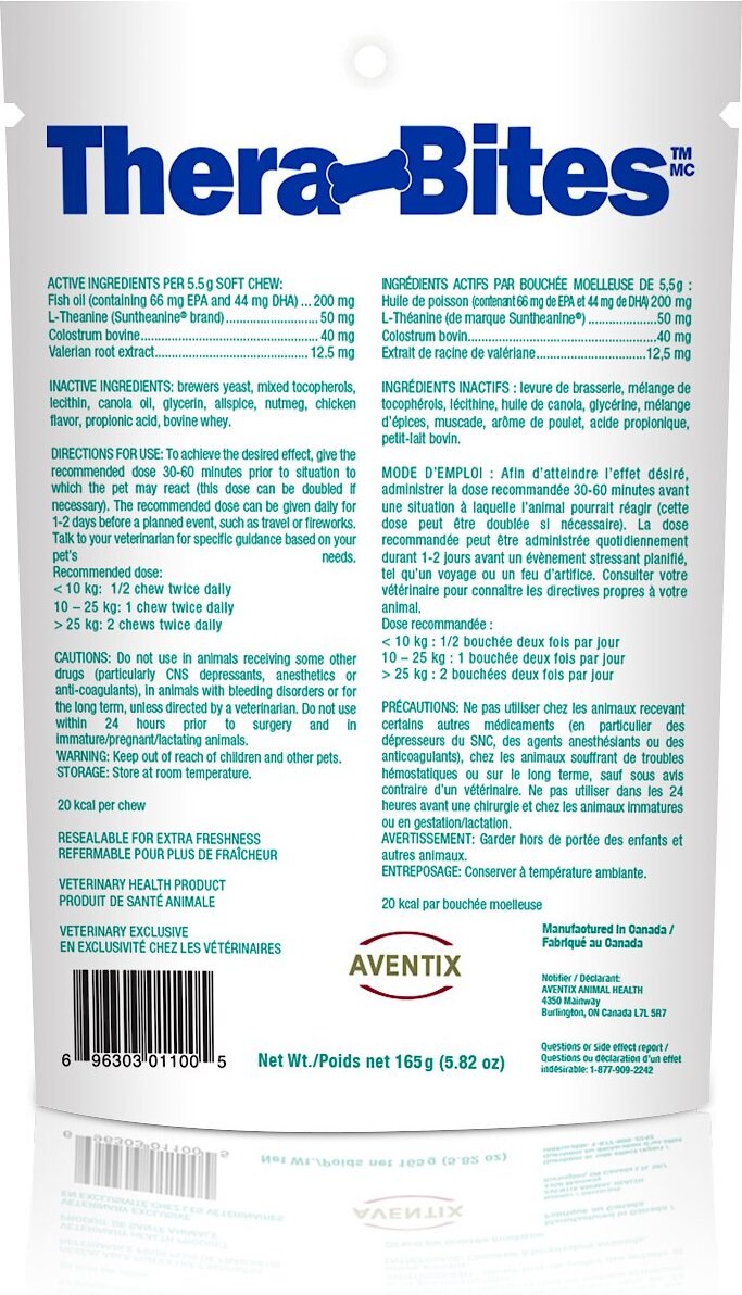 Aventix Thera-Bites Mellows Chicken Flavor Soft Chews Dog and Cat Supplement， 30 count