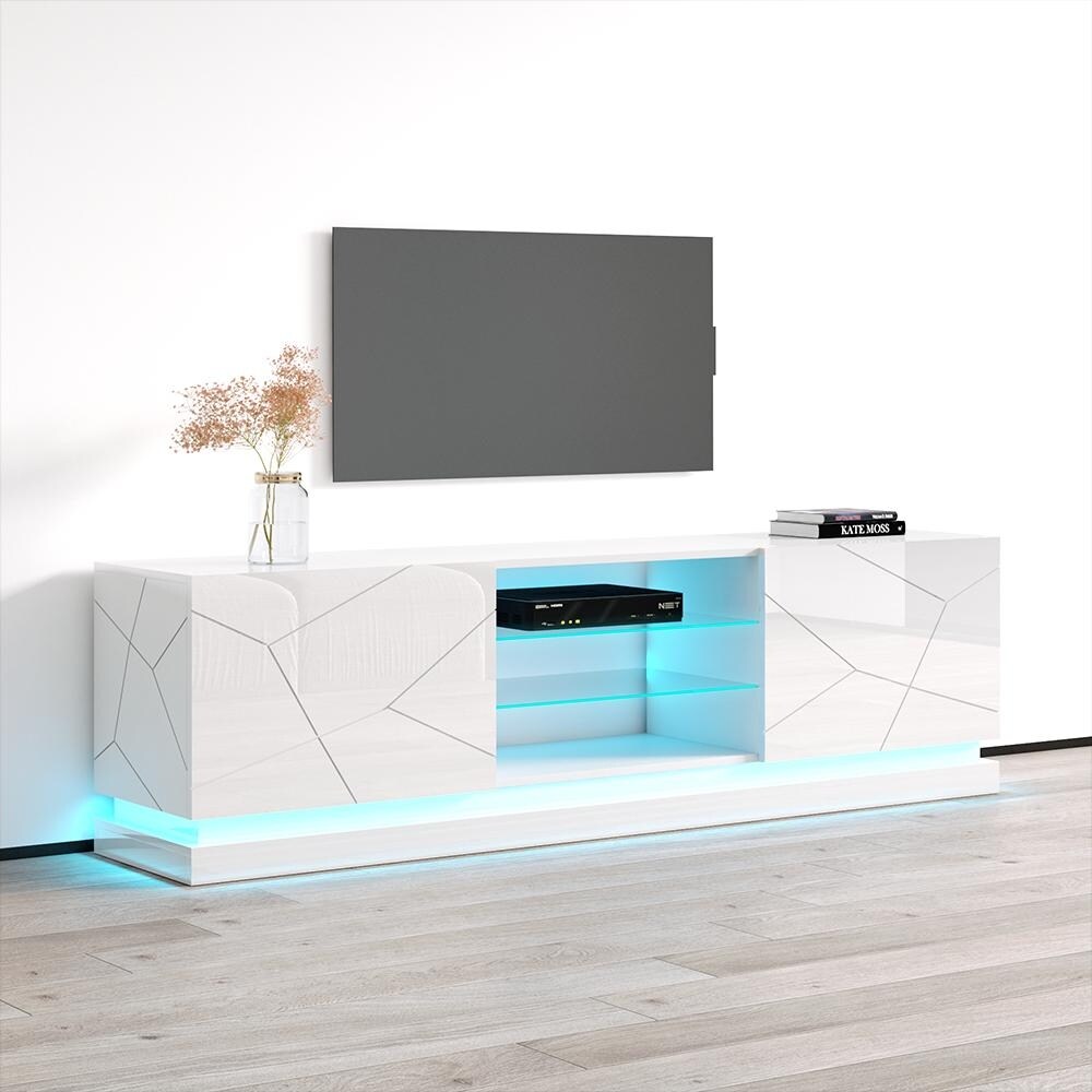 Qiu Modern Glossy White 63  OR 79 inch TV Console